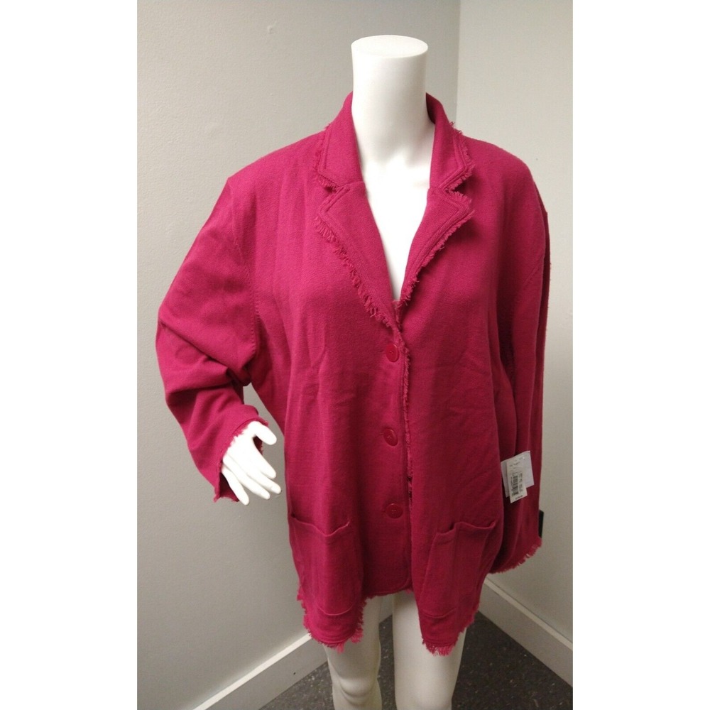Judith Hart Fringe Cardigan Pockets Plus 3X Red Casual Spring Jacket READ